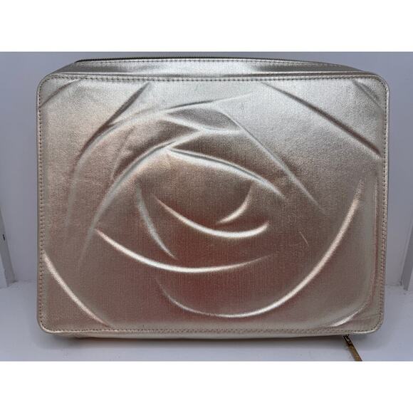 LANCOME Gold Cosmetic Travel Bag Rose Embossed Carry Case Vanity Organizer - #2 - Picture 4 of 12
